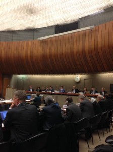 Members of the UN Committee on Torture question a U.S. delegation at a hearing in Geneva last week.