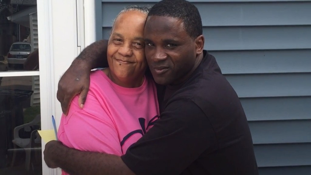 Anthony Gay at home with his mother, Shirley Gay, in a still from a video made following his release by Monty Davis with Beth Hundsdorfer and George Pawlaczyk of the Belleville News-Democrat, who first reported on Gay's story a decade ago.  