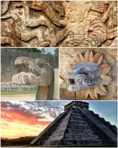 Susan Donovan created this collage for Miguel, who is held in a California prison. Miguel asked to see "the pyramids of Chichén Itzá, in Southern Mexico, and art sculptures on or around the pyramids."