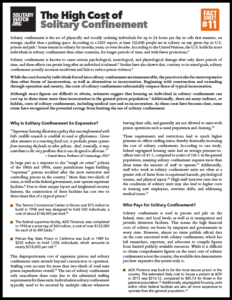 SW Fact Sheet 11 - High Cost of Solitary (click to download PDF)