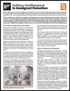 Download our Fact Sheet on Solitary Confinement in Immigration Detention (Updated May, 2026)